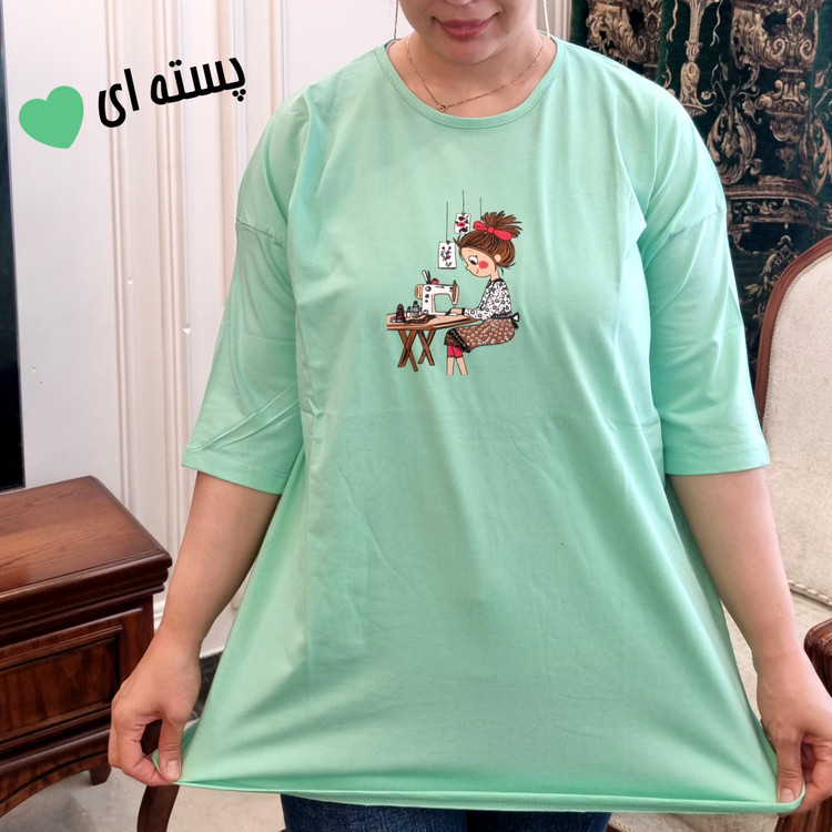 تیشرت لانگ نخ پنبه دختر خیاط سایز بزرگ