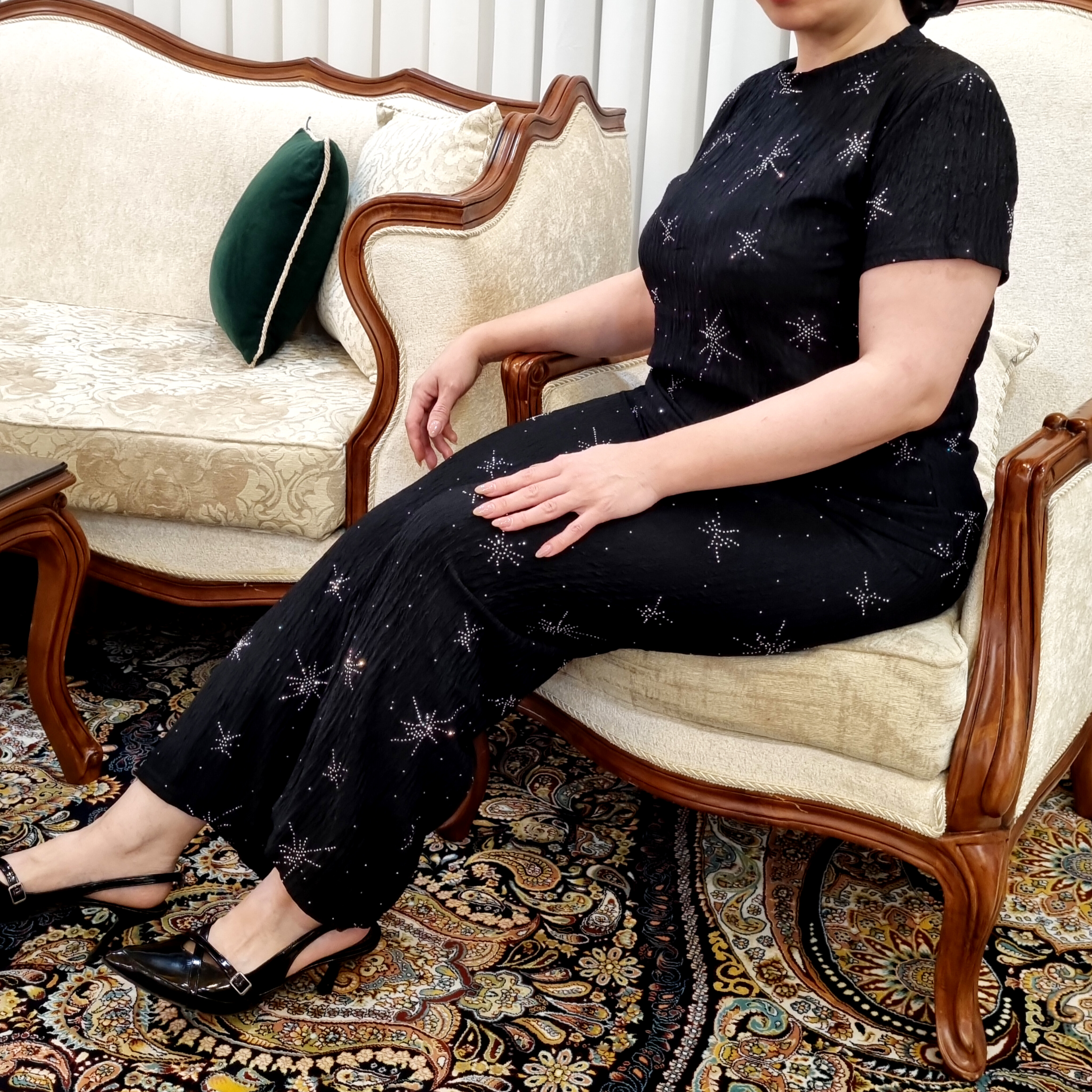 ست تیشرت شلوار مشکی مجلسی نگین دار