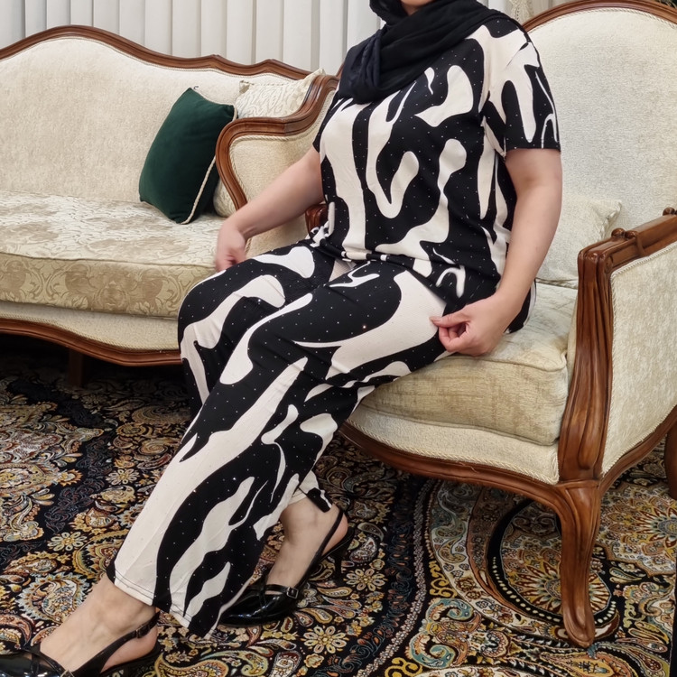 ست تیشرت شلوار نگین دار وارداتی جنس ریون ریلس