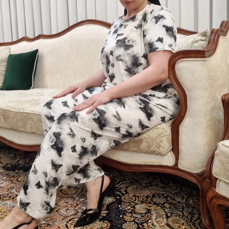 ست تیشرت شلوار نگین دار وارداتی جنس ریون ریلس