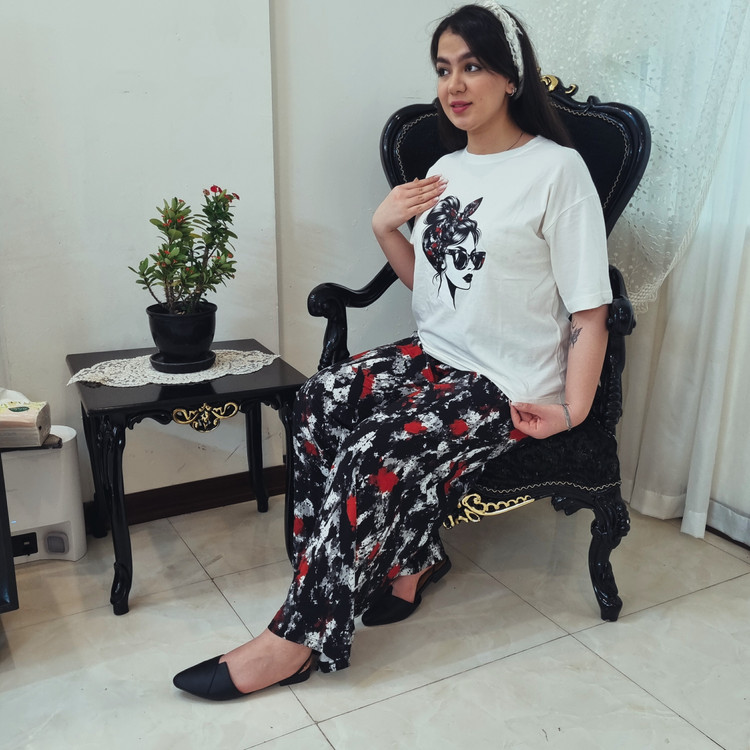 ست تیشرت نخ پنبه و شلوار کرپ بوگاتی مجلسی