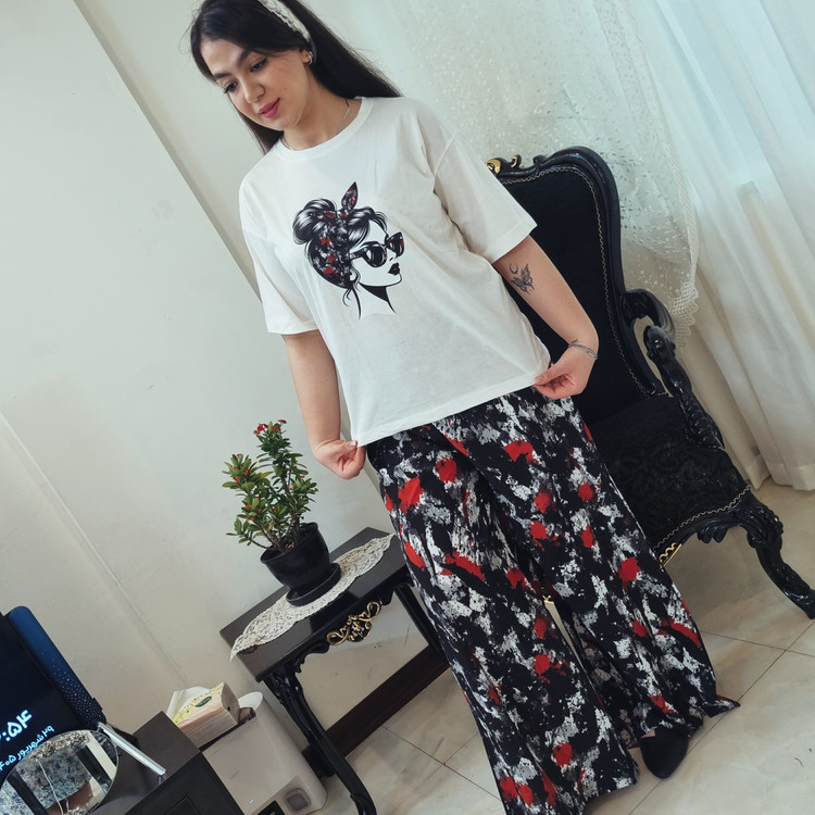 ست تیشرت نخ پنبه و شلوار کرپ بوگاتی مجلسی