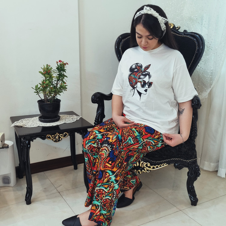 ست تیشرت نخ پنبه و شلوار کرپ بوگاتی مجلسی