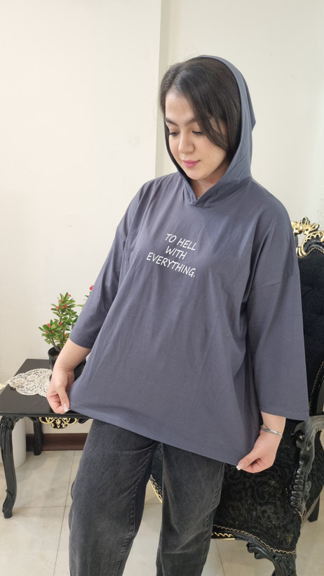 تیشرت باکسی کلاه دار نخ پنبه درجه یک