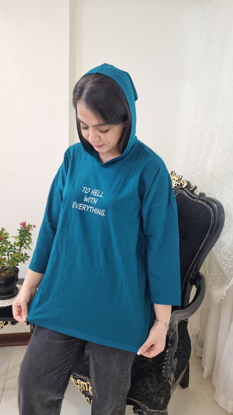 تیشرت باکسی کلاه دار نخ پنبه درجه یک