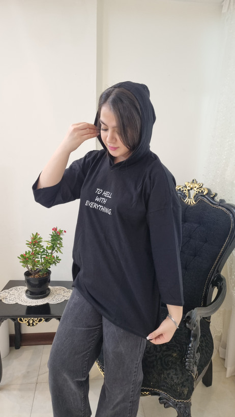 تیشرت باکسی کلاه دار نخ پنبه درجه یک