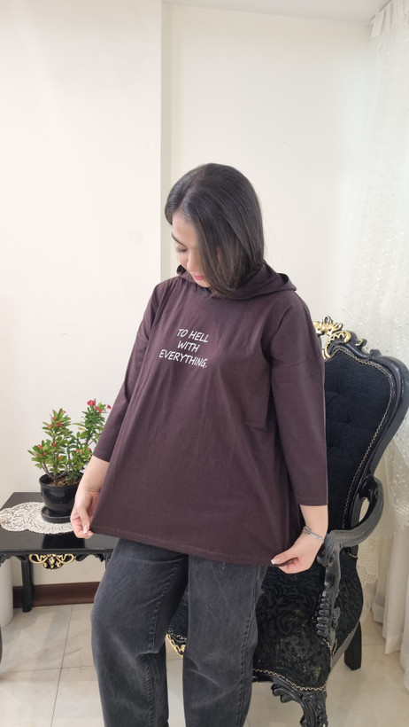 تیشرت باکسی کلاه دار نخ پنبه درجه یک