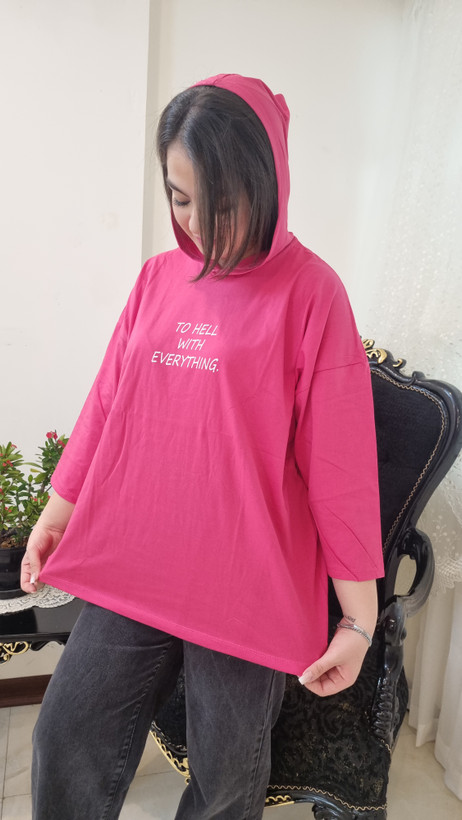 تیشرت باکسی کلاه دار نخ پنبه درجه یک